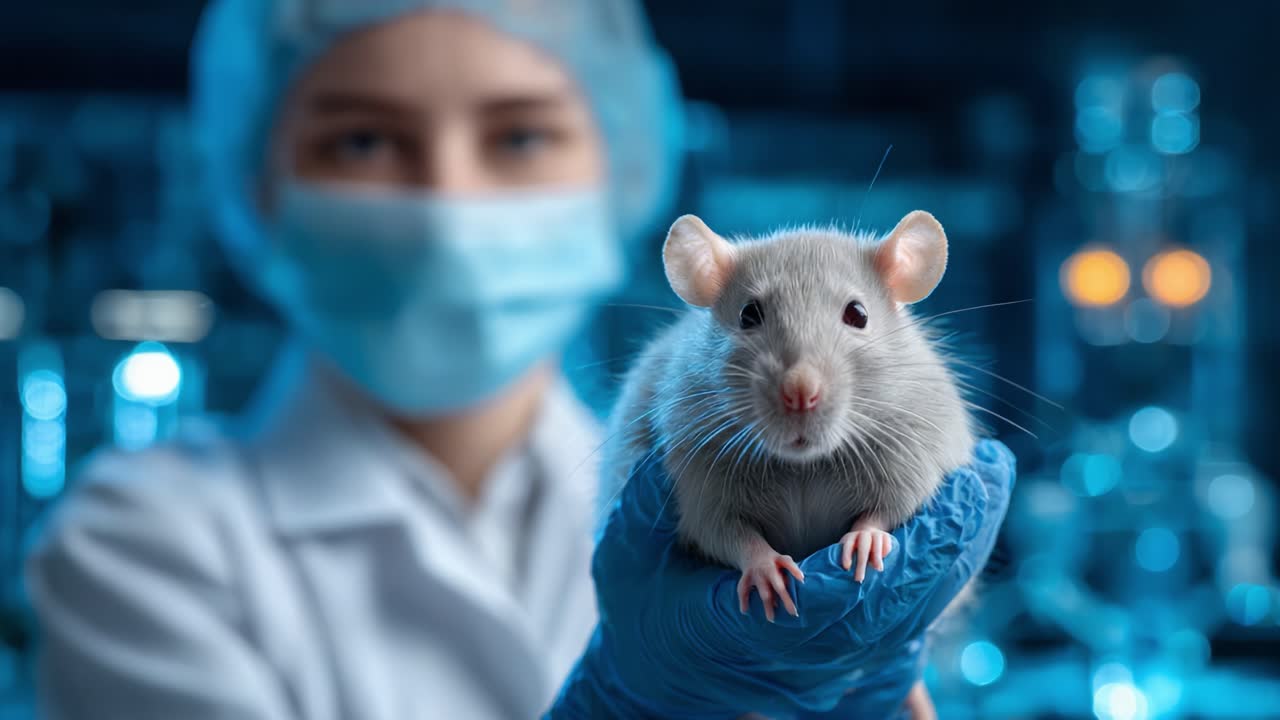 A Researcher Holding a Laboratory Rat in a Scientific Environment, Highlighting the Role of Animals in Medical Research and Experimentation