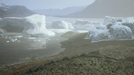 blue icebergs of antarctica with frozen and snow covered antarctic scenery