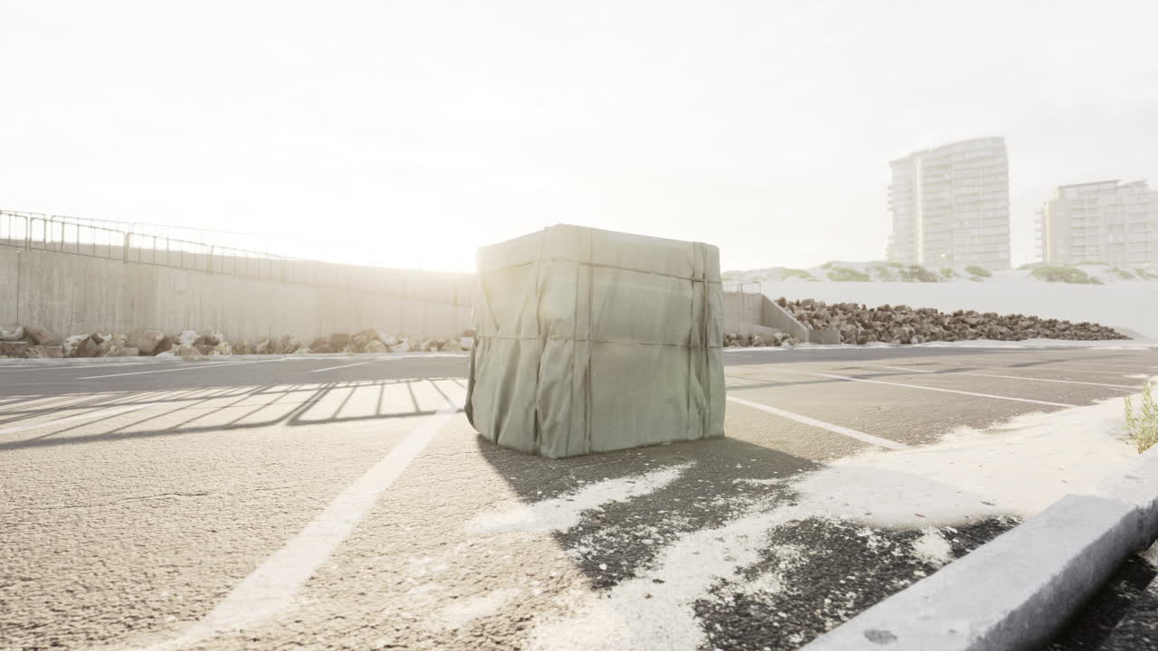 빈 주차장에 포장 된 포장 상자