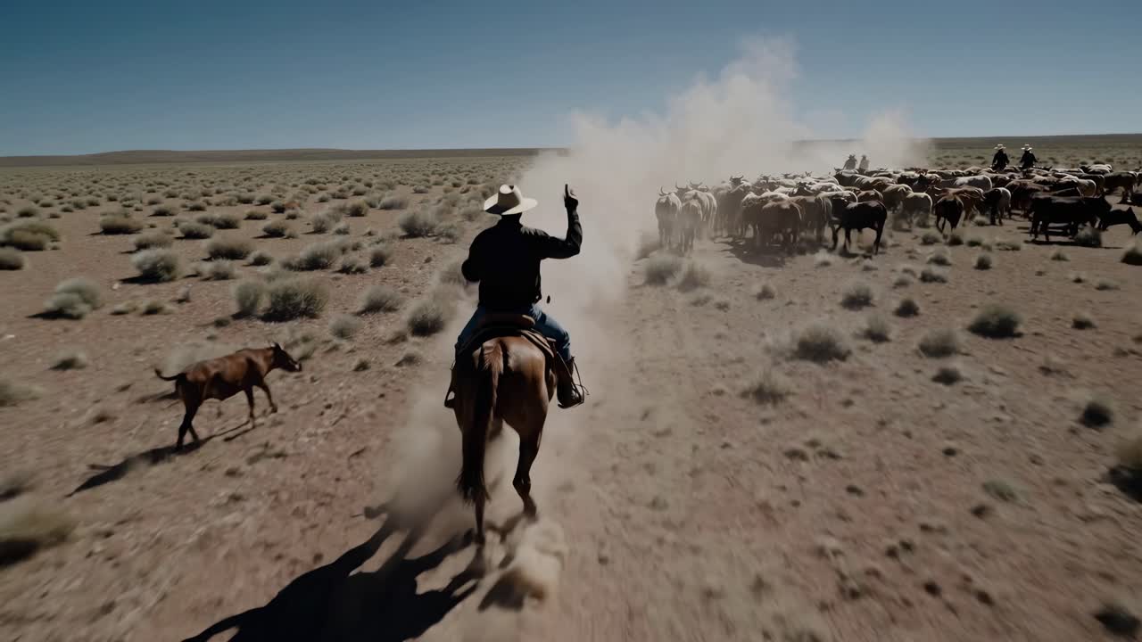Cowboy Herding Cattle in the Desert