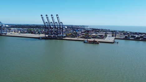 berth at felixstowe terminal, hutchison ports is shot from the air, suffolk, uk