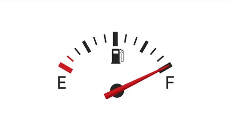 medidor de combustible del vehículo moviéndose hacia abajo. medidor de gasolina con la aguja moviéndose de lleno a vacío. animación 4k