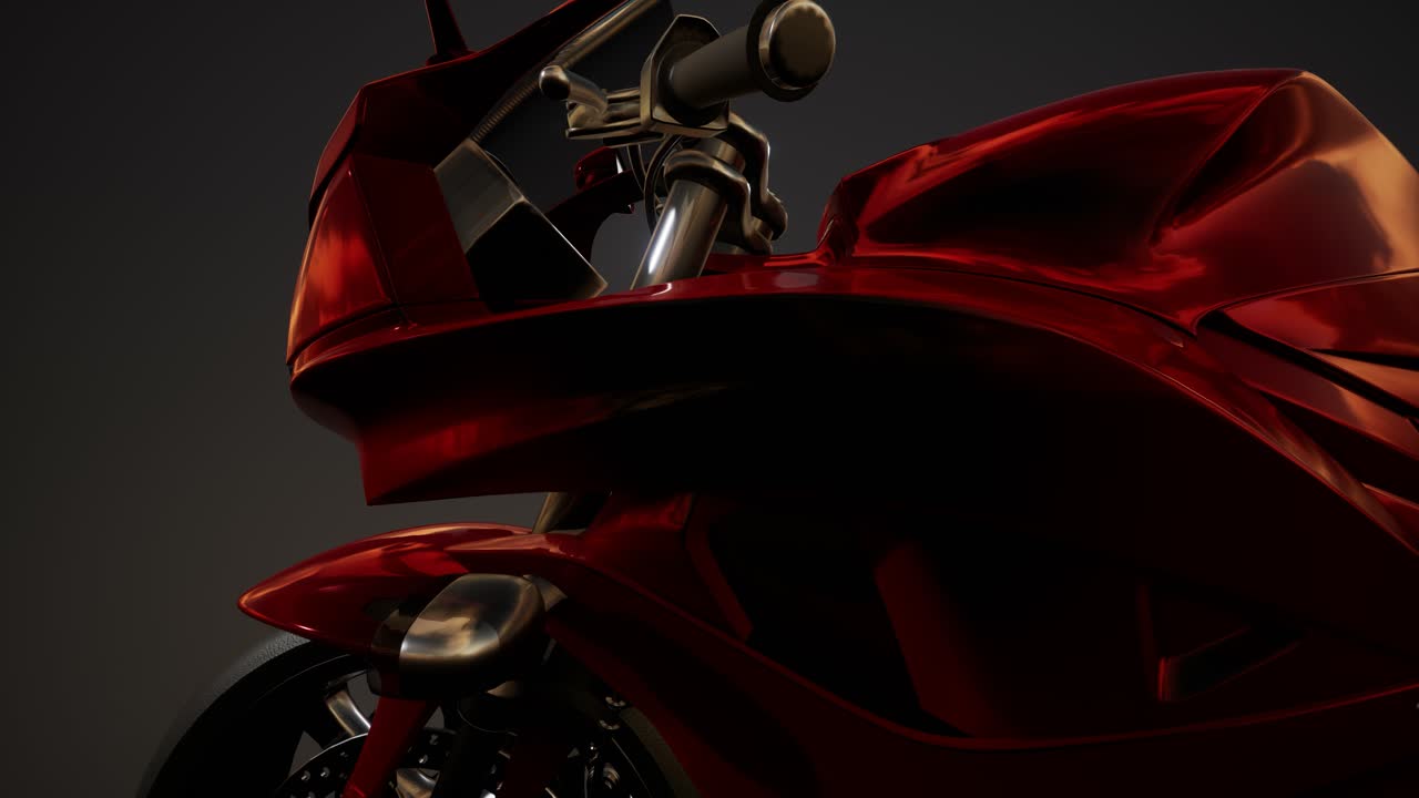 밝은 조명을 가진 어두운 스튜디오에서 스포츠 오토바이