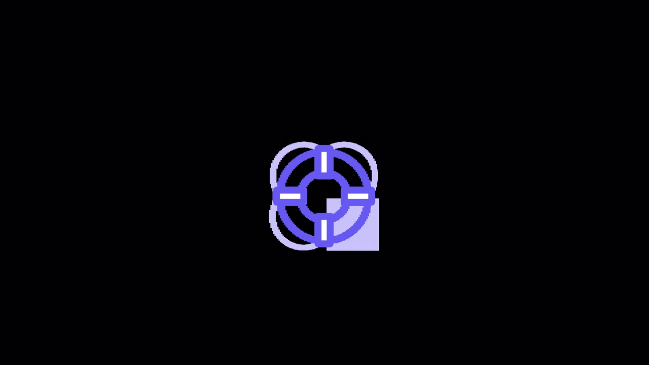 Icono animado de salvavidas girando sobre fondo negro