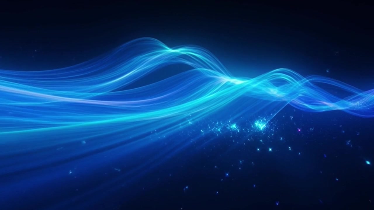 Abstract Blue Light Waves Flowing with Glowing Particles