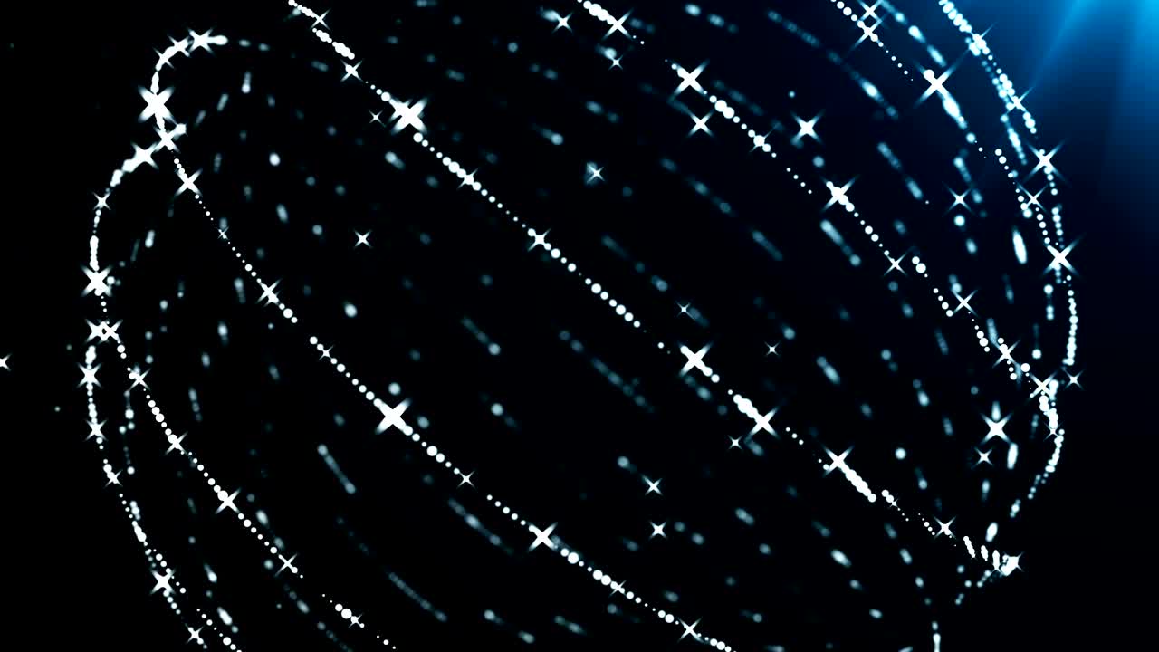 Animated abstract sphere with blue light and stars. Loop animation