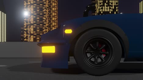 retro-futurista estilo de los años 80 con fondo de la ciudad nocturna. coche en movimiento en una carretera. vj onda sintética bucle animación 3d para video musical.
