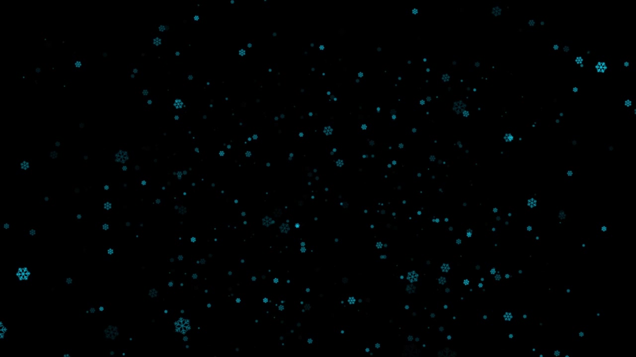 A mix of blue snowflakes and glowing particles gently falls on a black background. For winter, holiday, or magical concepts. Seamless loop