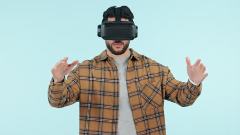 hombre de negocios, vr gafas y manos para software