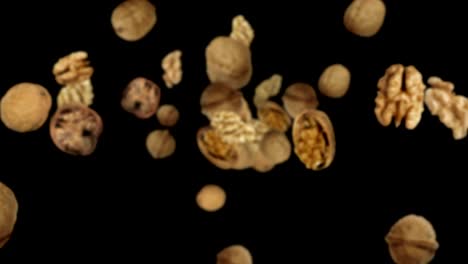 falling walnuts background, loop, with alpha channel