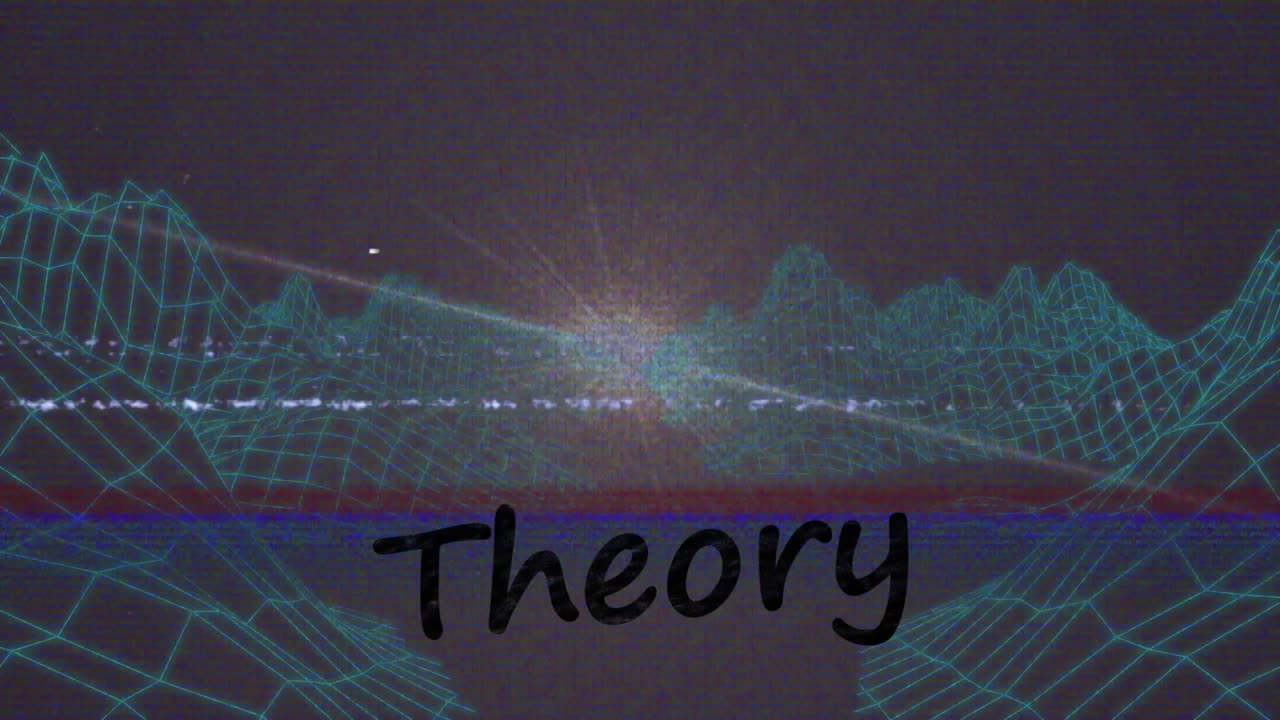 Animation of theory and glitch over metaverse landscape