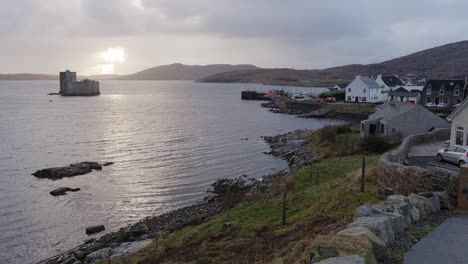 shot of the sea around castlebay on the island of barra on an overcast evening