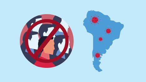 evite las multitudes método de prevención de la pandemia de covid-19 con el mapa de américa del sur