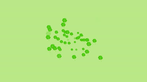 Digital-animation-of-multiple-clover-leaves-forming-against-green-background