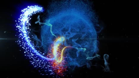 Animation-of-glowing-colored-particles-and-blue-smoke