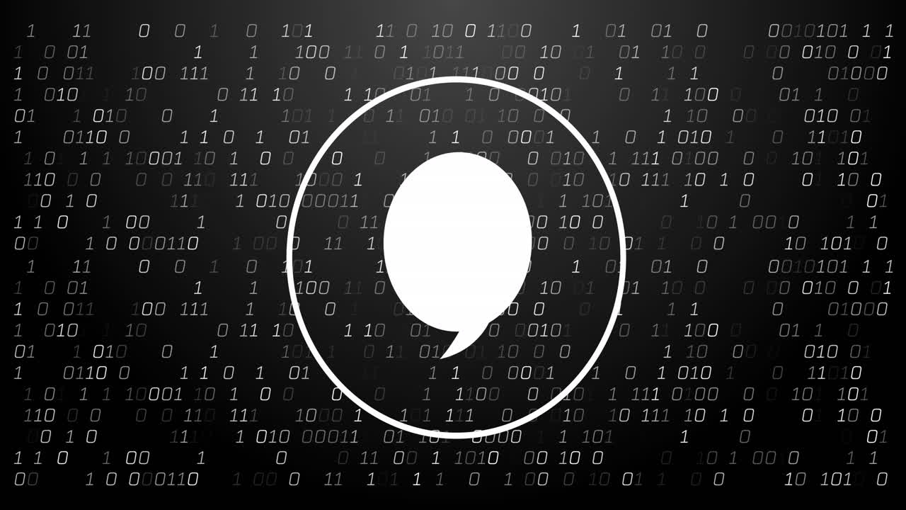 Animation of digital speech bubble icon, binary coding and data processing