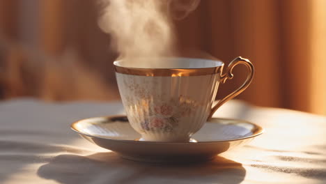 steaming teacup in warm light
