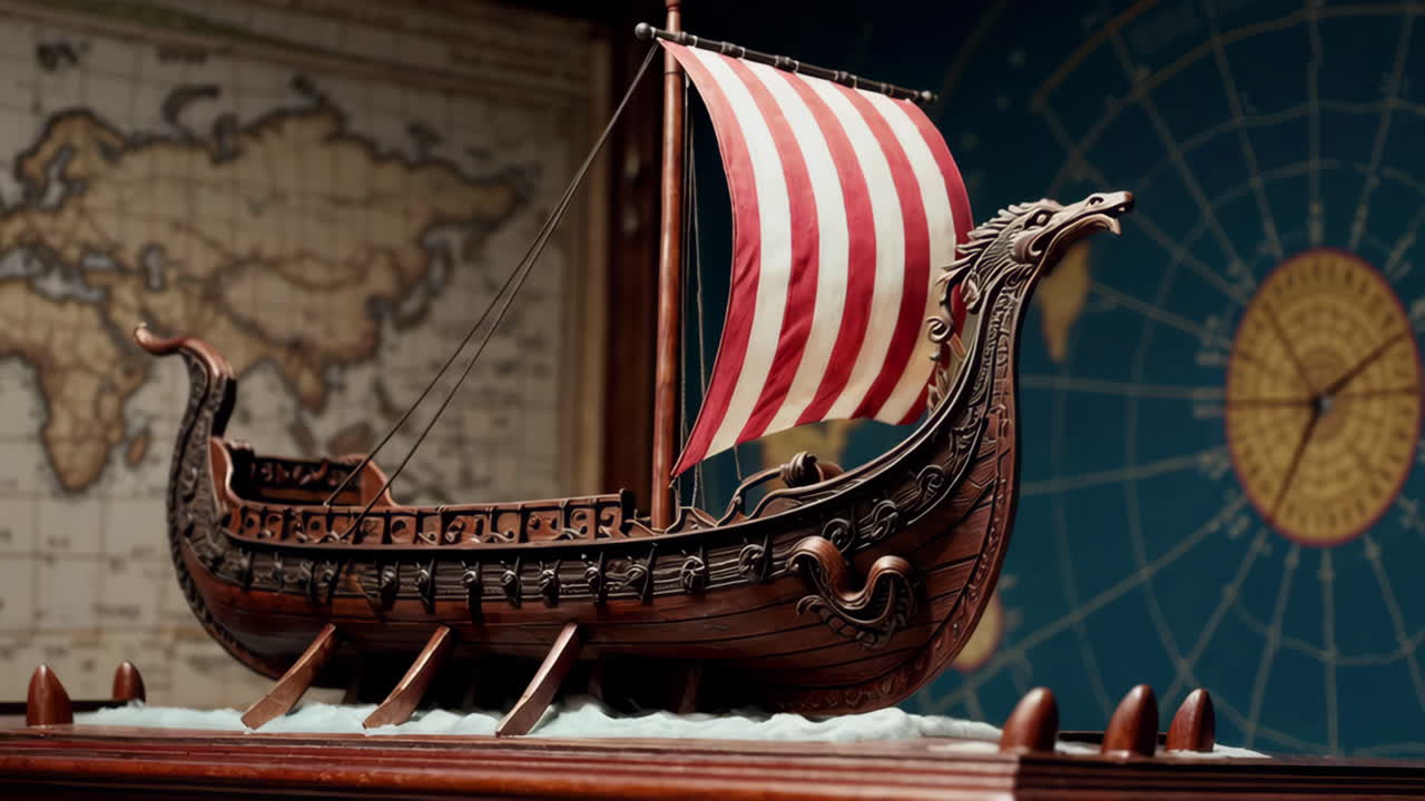 Detailed Wooden Viking Ship Model