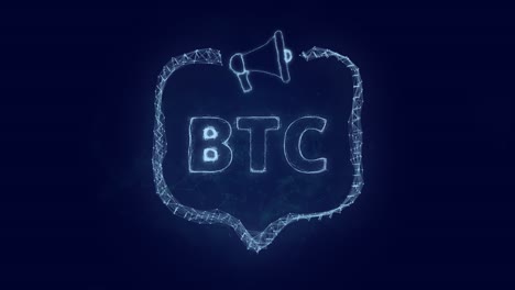 megaphone banner with speech bubble and text btc. plexus style of green glowing dots and lines