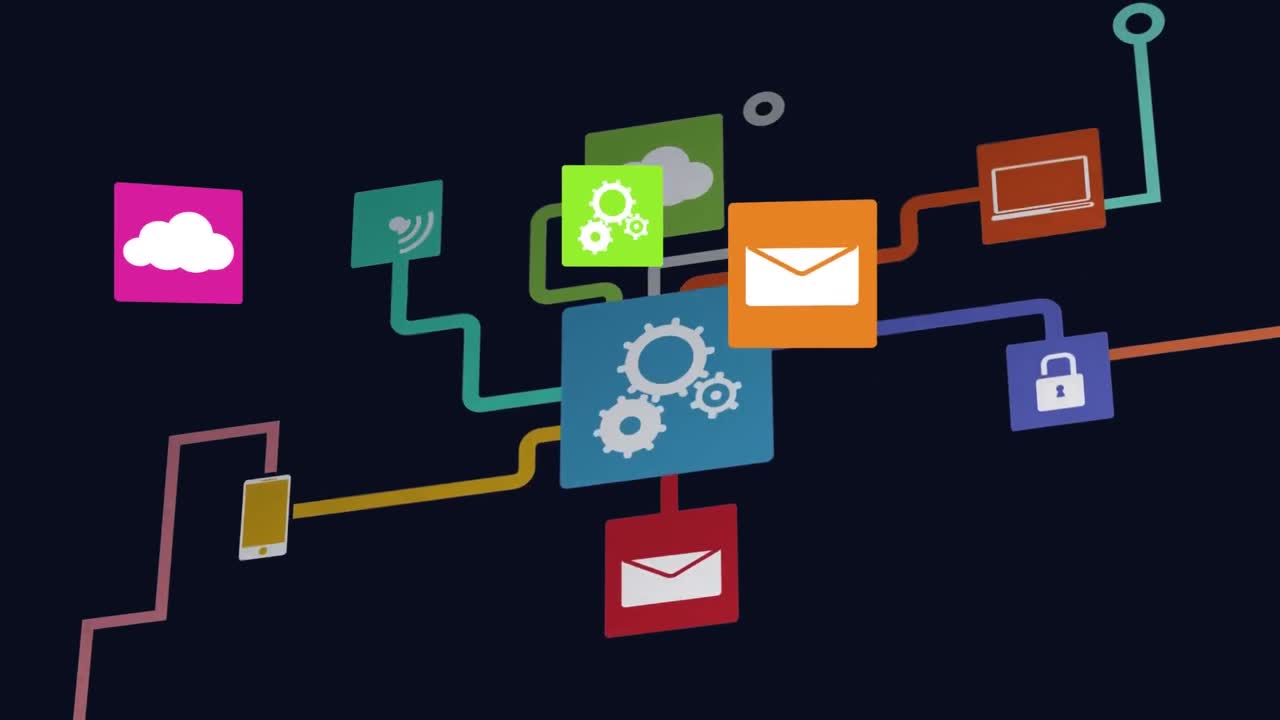 animation eines farbigen netzwerks von verbindungen