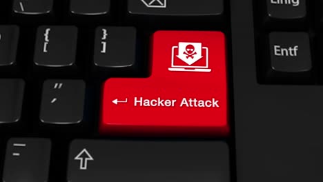 107 hacker attack rotation motion on red enter button on modern computer keyboard with text and icon