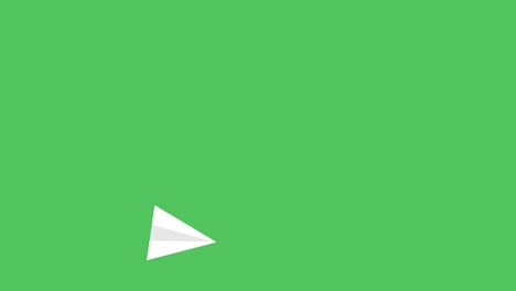 animation of white paper rocket flying with spiral isolated on green background with copy space