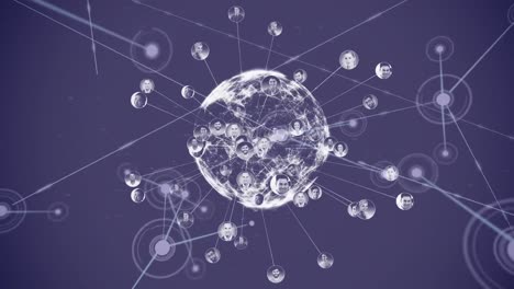 animación de la red de conexiones con iconos y globo sobre fondo azul