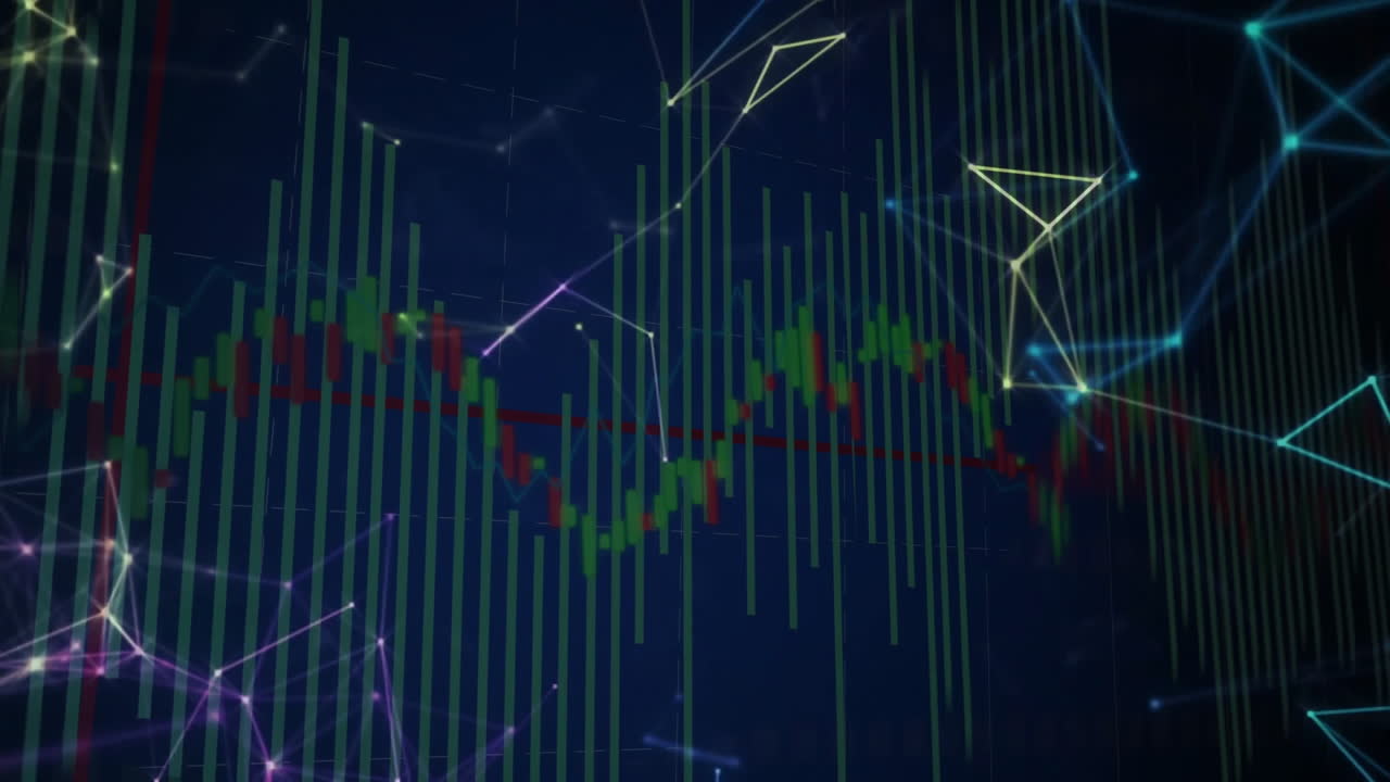 Animation of financial data graph with digital network connections in school setting