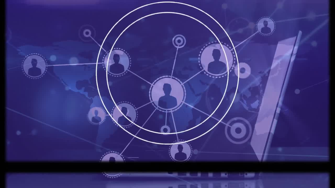 animación de la red de conexiones y computadora portátil