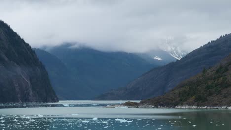 stunning view of endicott arm fjord on a foggy summer morning, alaska.