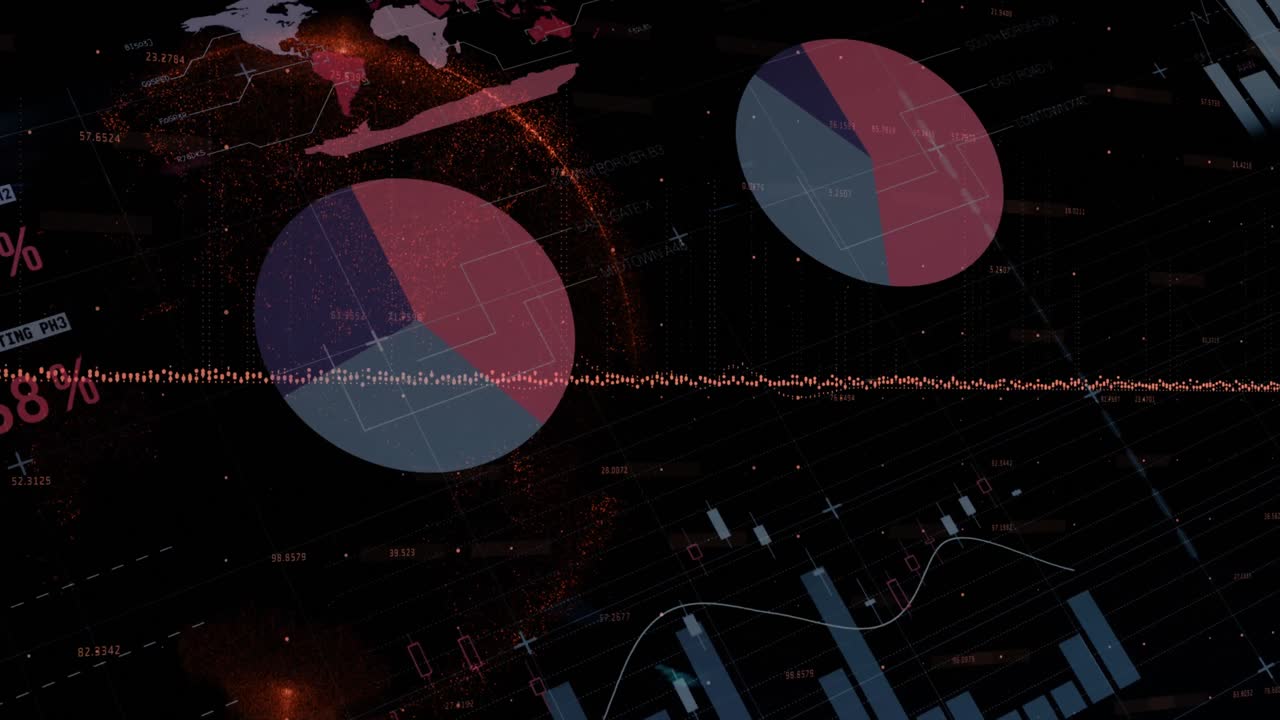 animación de ondas sonoras sobre una interfaz infográfica contra un fondo negro.