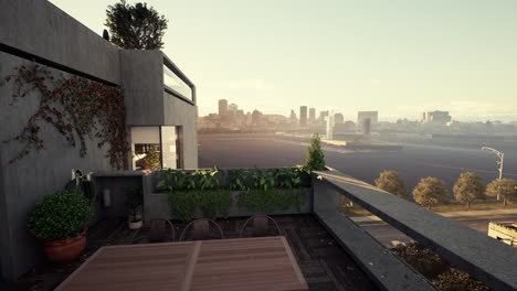 modern rooftop balcony with city view