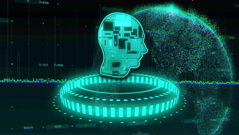 animación de la cabeza con procesamiento de datos sobre el globo