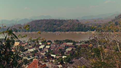 aerial view of a village on the mekong river in laos