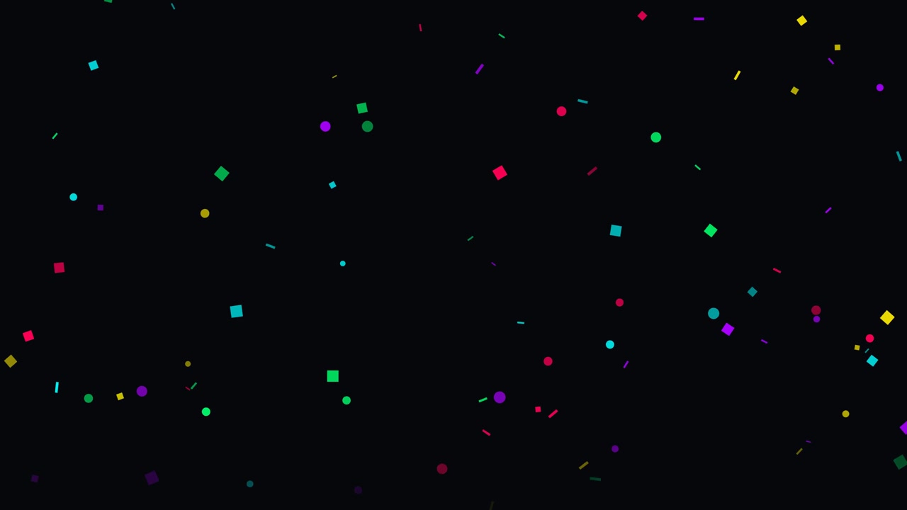 Coriandoli colorati che cadono su uno sfondo nero.
