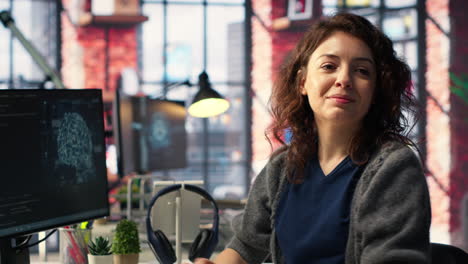 female it engineer doing maintenance on artificial intelligence systems