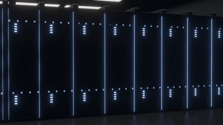 Animation of lights flickering on servers in server room