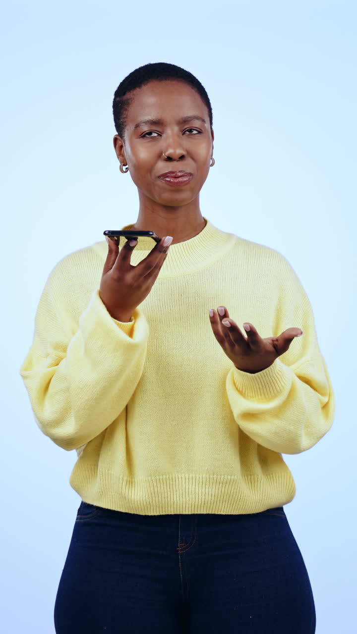 Recorder, talking and face of black woman