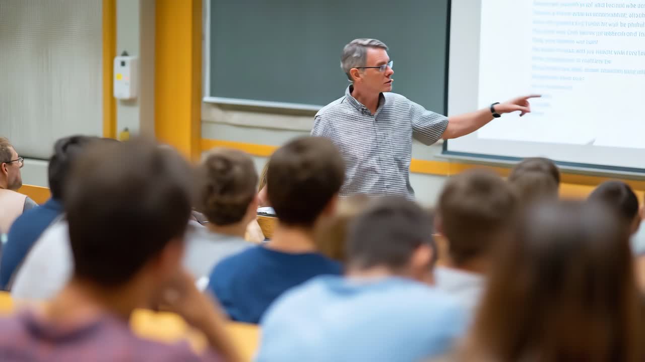 university professor giving lecture to students