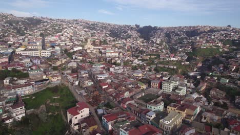 aerial view of valparaiso city on hillside on sunny day