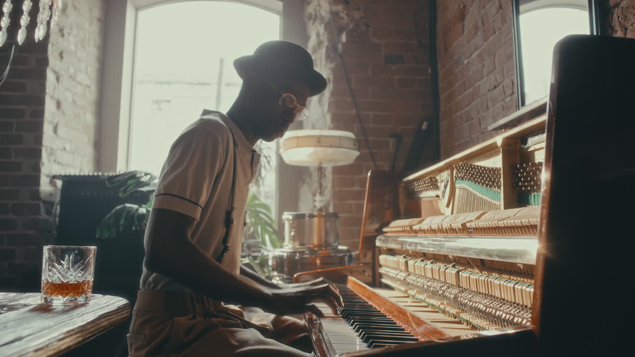 A Black Jazz Pianist in a Vintage Setting