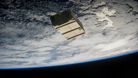 vieja caja de madera en órbita terrestre