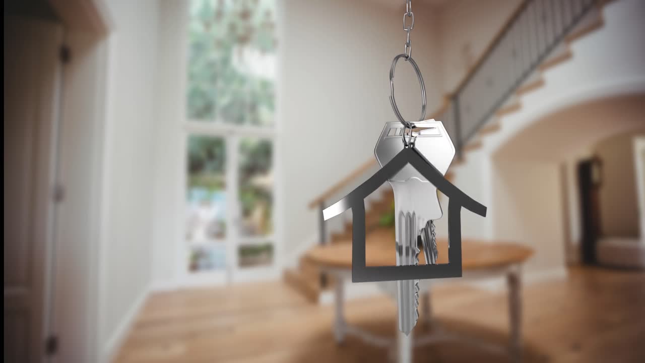 animación de la llave de la casa colgante y la llave de la llave sobre el baño de lujo