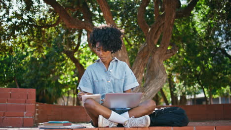 estudiante que estudia al aire libre