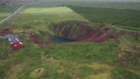Kerid-Volcano-in-Iceland-with-drone-video-pulling-out