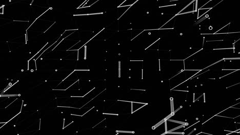 Abstract seamless loop of white glowing dots and mesh lines on dark backdrop, cyberspace polygonal graphic concept - 60FPS 4K UHD 3D loopable animation background