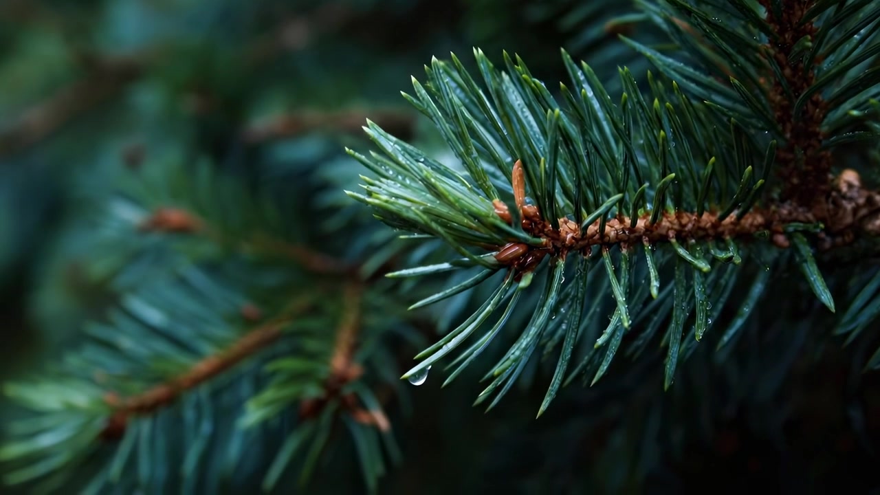 Raindrop Falling from a Pine Tree Needle
