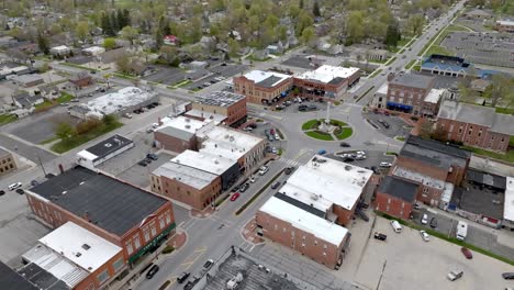 angola, indiana downtown with drone video moving in a wide shot circle