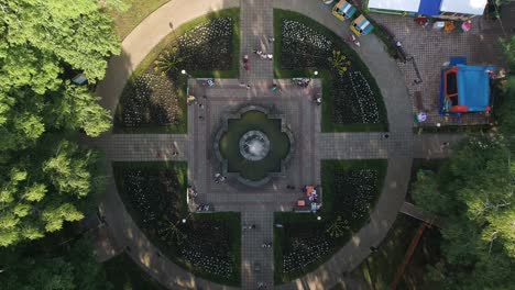 round fountain in the park. shooting from the air