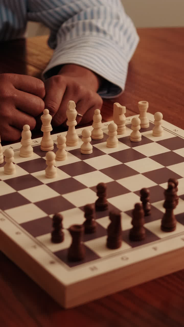 Setting Up Chess Pieces on a Wooden Board